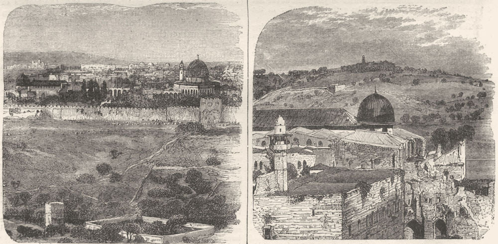 ISRAEL. Jerusalem. Garden Gethsemane; Mt Olives 1870 old antique print picture